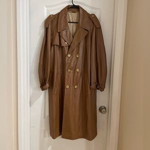 Casadesport Long Double Breasted Leather Jacket in Cognac. Made in Spain.